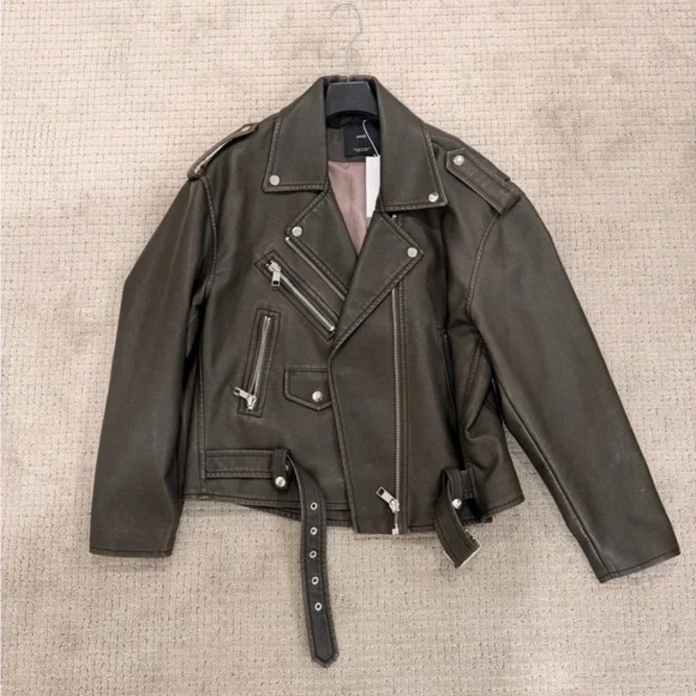 Mango Brown Leather Biker Jacket
